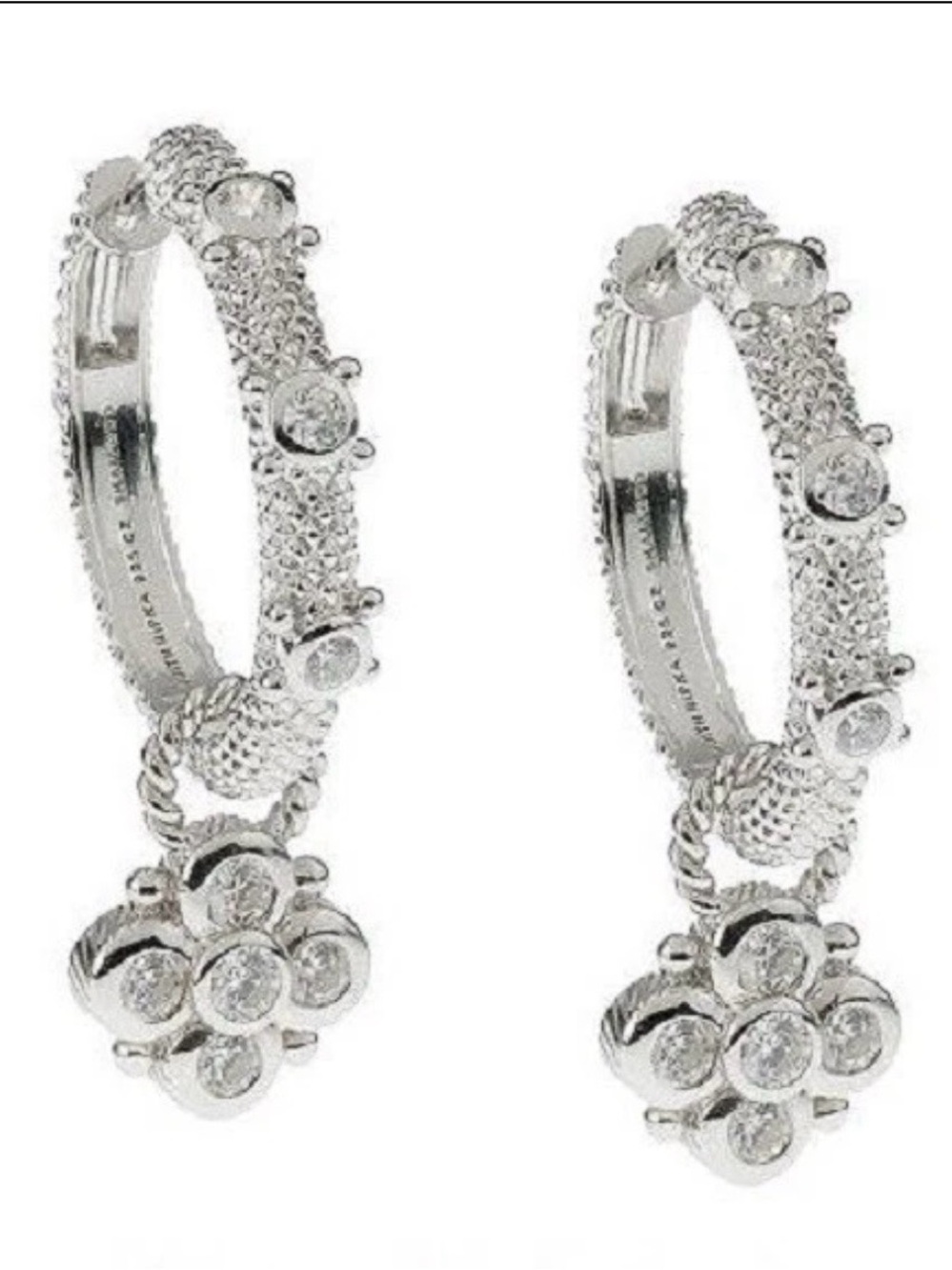Judith Ripka Sterling Silver Crystal Hoop Earrings with Floral Drops - Silver